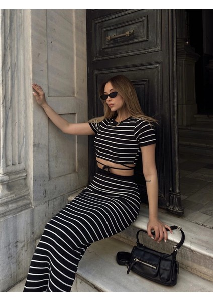 Çizgili Etekli Takım Siyah S3609 fiyatları