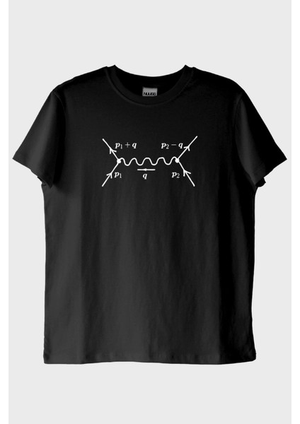 Feynman Diyagramı Baskılı Bilim Temalı Siyah Tişört (Xs)