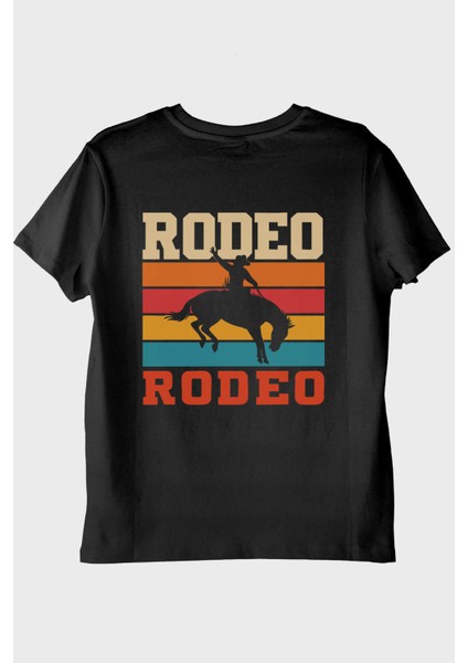 Rodeo Retro Vintage Baskılı Siyah Tişört (Xxl)