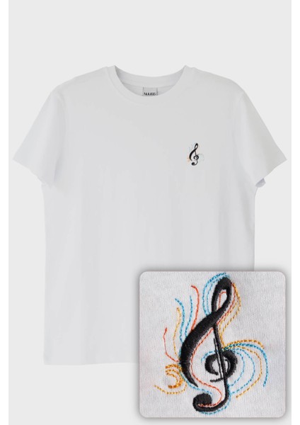 Siyah Sol Anahtarı Renkli Nakış Müzik T-Shirt (Xs) fiyatları