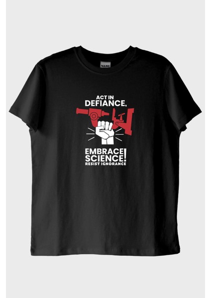 Act In Defiance, Embrace Science! Baskılı Siyah Tişört (Xxl)