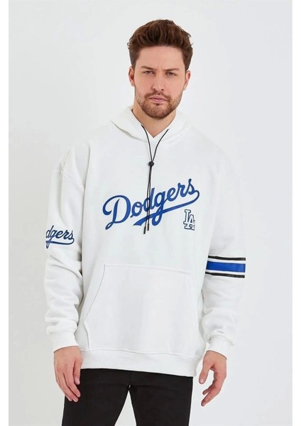Erkek Baskılı Kapüşonlu Üç Iplik Oversize Sweatshirt - Beyaz