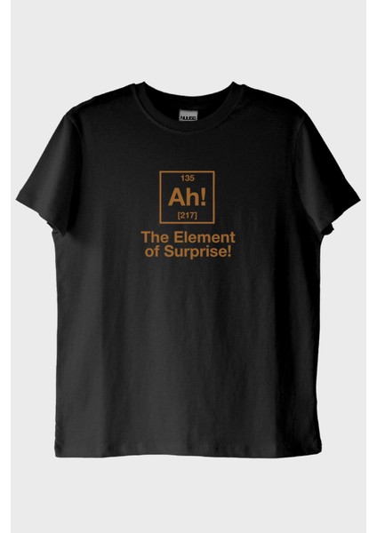 The Element Of Surprise! Baskılı Mizahi Bilim Temalı Siyah Tişört (L)