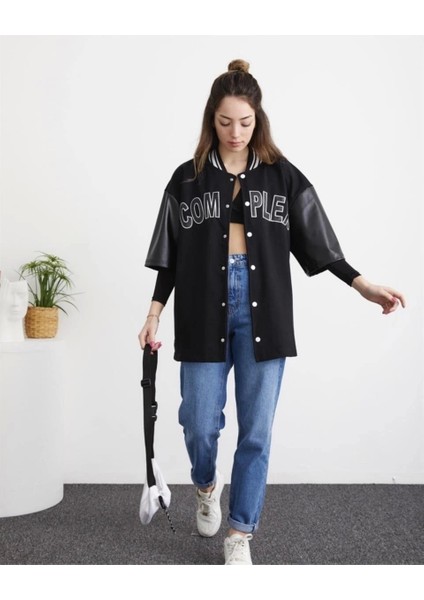 Kadın Complex Kolej Oversize T-Shirt - Siyah indirimleri