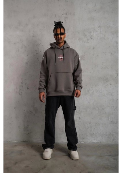 Erkek Maske Baskılı Kapüşonlu Sweat - Gri fırsatları