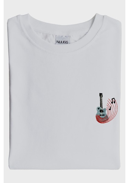 Gitar Notalı Nakış Müzik T-Shirt