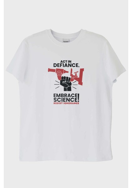 Act In Defiance, Embrace Science! Baskılı Beyaz Tişört (Xxl)