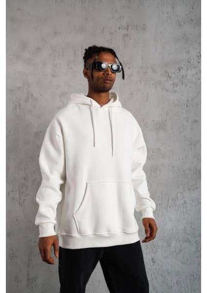 Erkek Düz Kapüşonlu Sweat - Beyaz modelleri