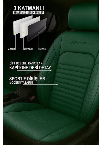 Volkswagen T-Roc 1.5 Tsı Act (150 Hp) 4motıon Dsg 2019 Uyumlu Deri Oto Kılıfı Tam Set Yeşil fiyatları