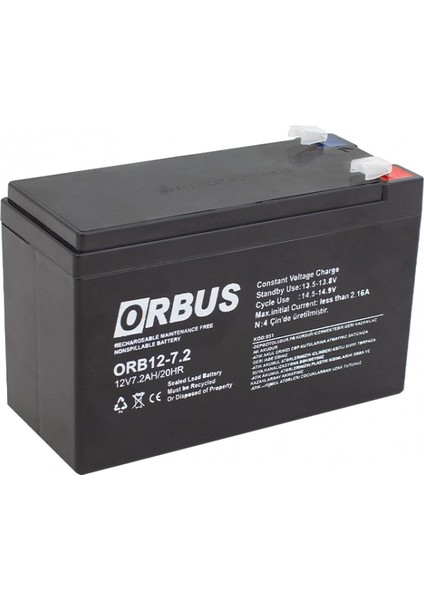 Akü 12 Volt 7.2 Amper Orbus Upsler Için ORB12-7.2 (150 x 65 x 90 Mm) (4887)
