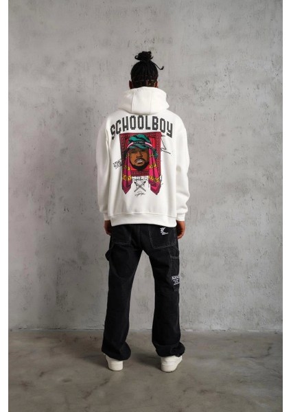 Erkek School Boy Baskılı Kapüşonlu Sweat - Beyaz modelleri