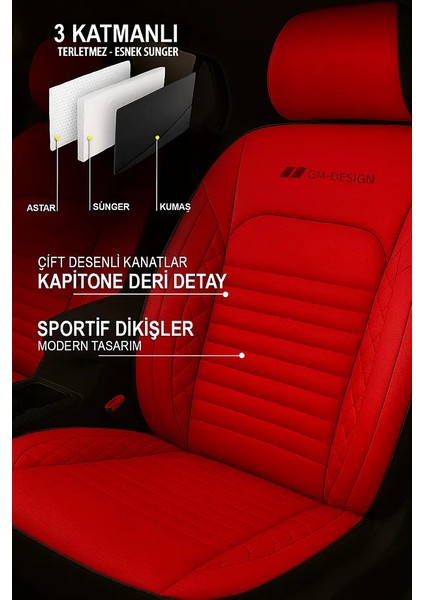Ssangyong Kyron (Facelift 2007) 2.3i 16V (150) 2013 Uyumlu Deri Oto Kılıfı Tam Set Kırmızı fiyatları