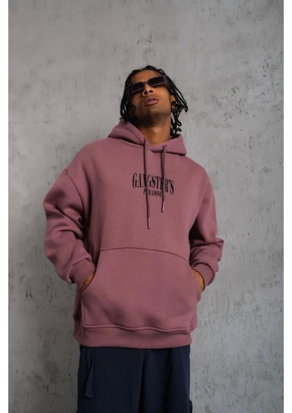 Erkek Paradise Baskılı Kapüşonlu Sweat - Gül Kurusu modelleri