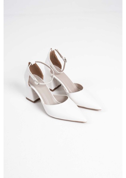 Doren Premium Beyaz Cilt Kadın Topuklu Ayakkabı