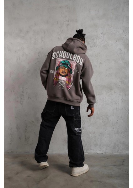 Erkek School Boy Baskılı Kapüşonlu Sweat - Gri modelleri