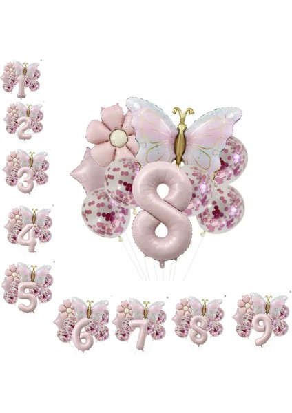 Gold Kelebek Papatyalı 8 Yaş Folyo Balon Set