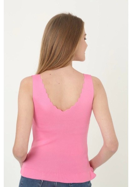 Kadın V Yaka Fırfır Detay Crop - Pembe fiyatları