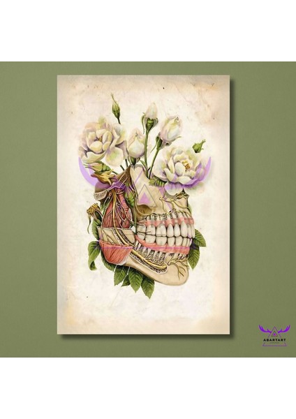 Tekli Dikey Kanvas Diş Poliklinik Tablosu Çiçekli Diş ve Çene Tasarımı fiyatları
