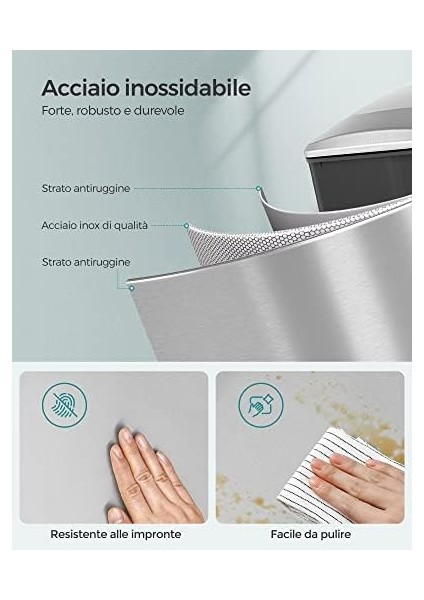 Mutfak Çöp Kutusu, 48 Litre, Dar, Çöp Kutusu, Dar Alanlar Için Pedallı Çöp Kutusu, Yavaş Kapanan Kapaklı ve Iç Kovalı Mutfak Çöp Kutusu, Paslanmaz Çelik, 15 Çöp Torbası Dahil, Gümüş modelleri