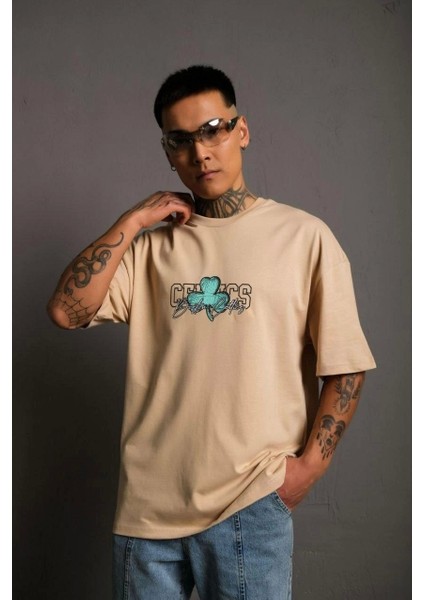 Erkek Sırt Baskılı t-Shirt - Bej fiyatları