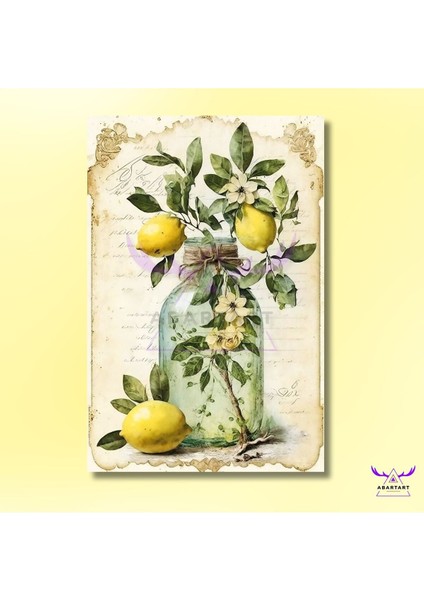 Tekli Dikey Kanvas Mutfak Tablosu Yeşil Kavanozda Limon Dalları ve Limanlar fiyatları