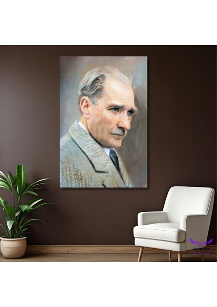 Tekli Dikey Kanvas Duvar Tablosu Yan Profil Klasik Atatürk Portresi