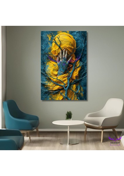 Tekli Dikey Kanvas Poliklinik Tablosu Elleri Yüzünde Ağaç Dallarıyla Çevrili Insan