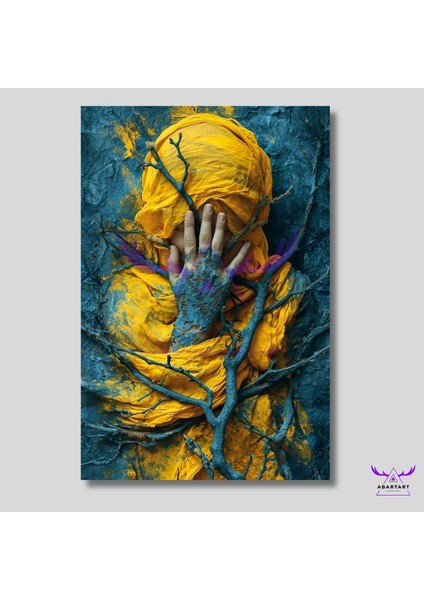 Tekli Dikey Kanvas Poliklinik Tablosu Elleri Yüzünde Ağaç Dallarıyla Çevrili Insan fiyatları