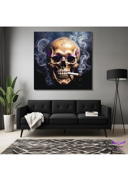 Tekli Kare Kanvas Modern Duvar Tablosu Dumanlar Içinde Kalan Kuru Kafa