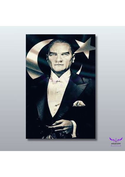 Tekli Dikey Kanvas Ofis Tablosu Siyah Beyaz Ay Yıldızlı Atatürk Portresi fiyatları