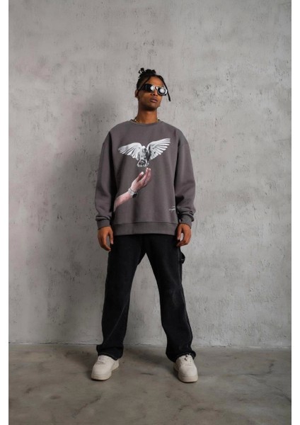 Erkek Güvercin Baskılı Sweatshirt - Gri fiyatları
