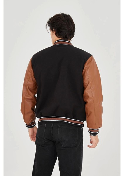 Erkek Içten Elyaf ve Astarlı Kolları Suni Deri Ceket - Kahverengi fırsatları