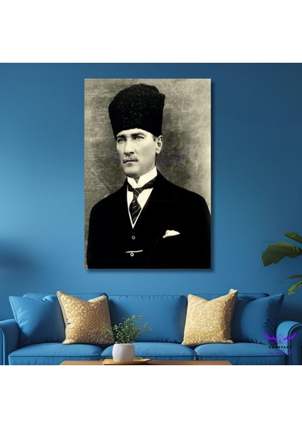 Tekli Dikey Kanvas Duvar Tablosu Mustafa Kemal Atatürk Portresi
