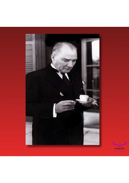 Tekli Dikey Kanvas Duvar Tablosu Kahve Içen Atatürk fiyatları