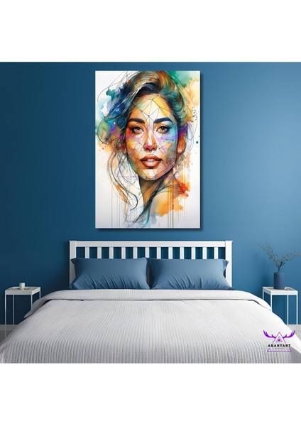 Tekli Dikey Kanvas Çok Renkli Geometrik Şekilli Kadın Tasarımı