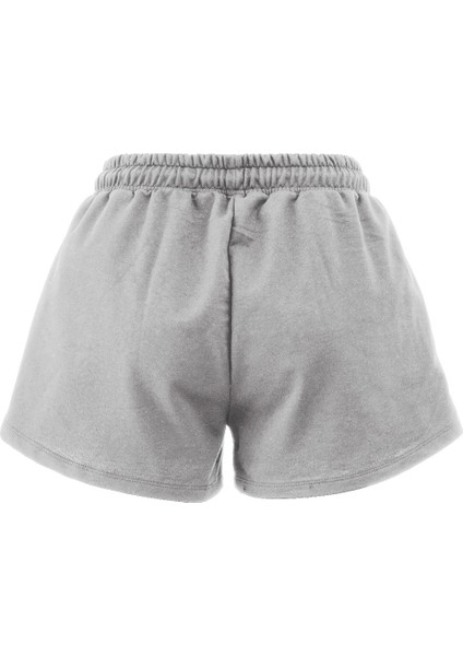 Kadın Pamuklu Gri Beli Ipli Şort Günlük Basic Regular Fit Cepli Normal Bel Rahat Kesim 2 Iplik Ev Şortu