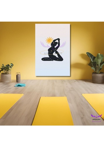 Tekli Dikey Kanvas Modern Soyut Duvar Tablosu Yoga Meditasyon Yapan Kadın ve Güneş
