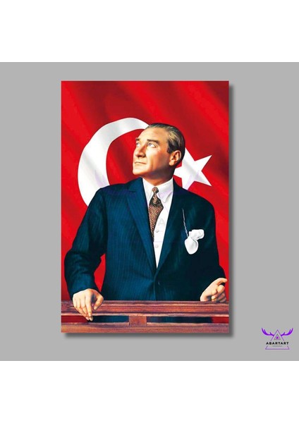 Tekli Dikey Kanvas Duvar Tablosu Renkli Ay Yıldız ve Atatürk Portresi fiyatları