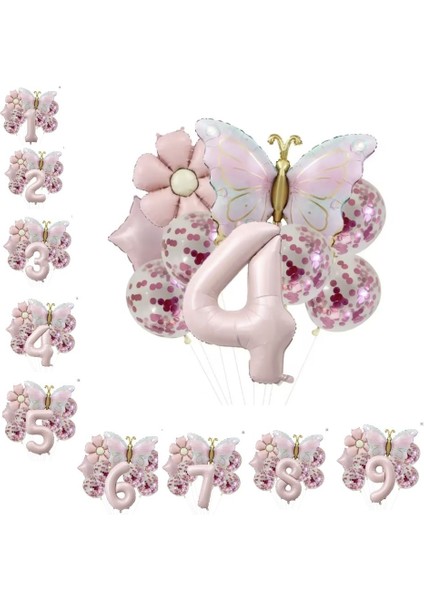 Gold Kelebek Papatyalı 4 Yaş Folyo Balon Set
