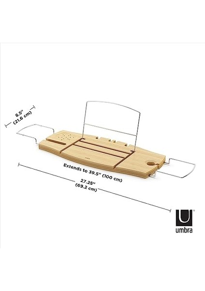 020390 - 390 Aquala Badcaddy, Küvet Üzerine Koyulan Tezgah, Kitap Desteği ve Bardak Tutucuya Sahip, Bambu, Doğal modelleri