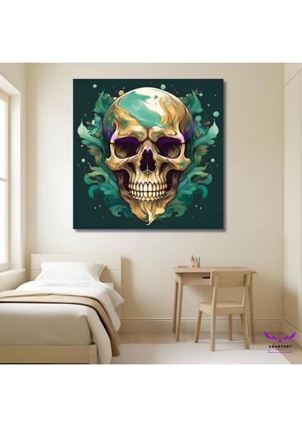 Tekli Kare Kanvas Modern Duvar Tablosu Gülümseyen Kuru Kafa