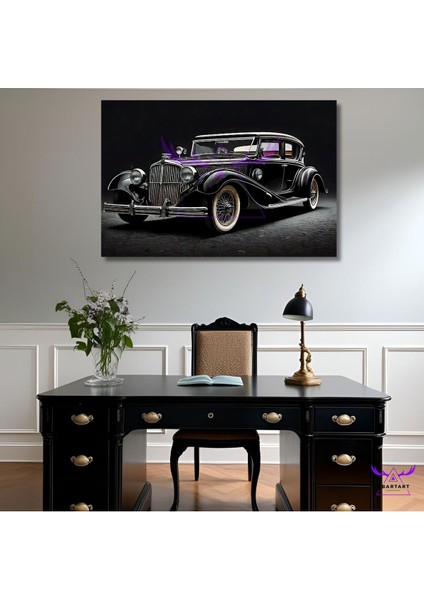 Tekli Yatay Kanvas Duvar Tablosu Antika Klasik Model Siyah Araba
