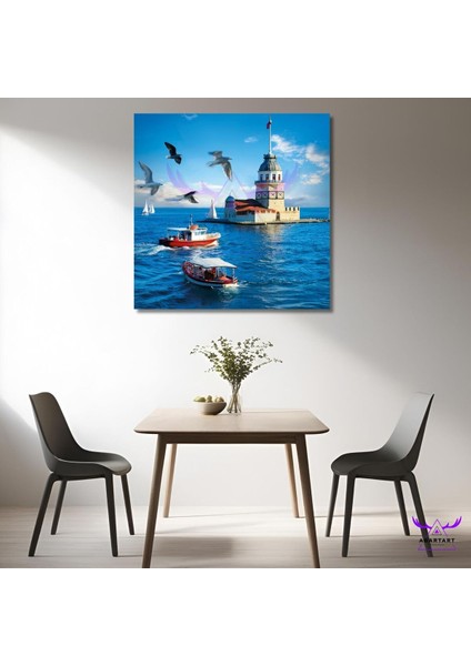 Tekli Kare Kanvas Modern Duvar Tablosu Istanbul Kız Kulesi Manzarası