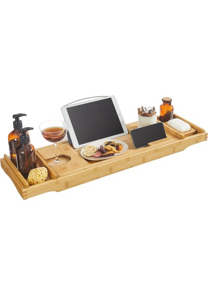 Çıkarılabilir Küvet Rafı Bambu Ayarlanabilir (75-109) x 4,5 x 23 cm