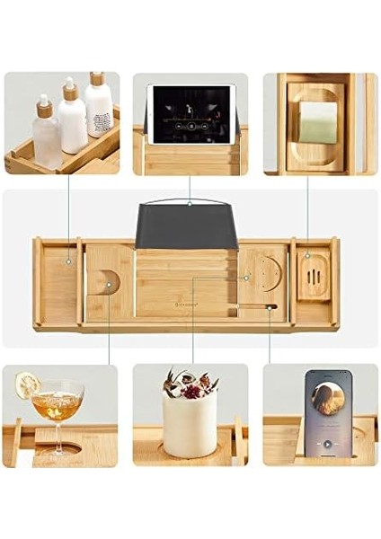 Çıkarılabilir Küvet Rafı Bambu Ayarlanabilir (75-109) x 4,5 x 23 cm modelleri