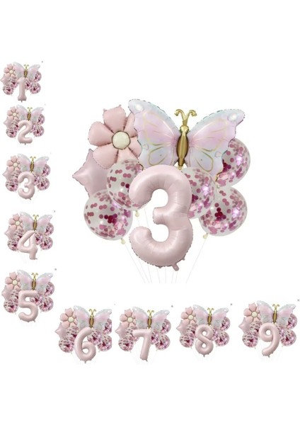 Gold Kelebek Papatyalı 3 Yaş Folyo Balon Set