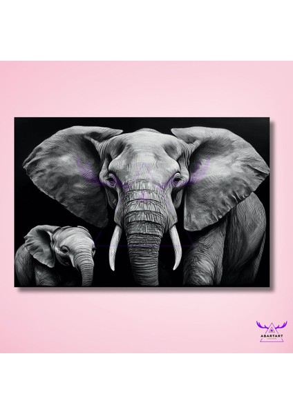 Tekli Yatay Kanvas Modern Duvar Tablosu Baba Fil ve Yavru Fil fiyatları
