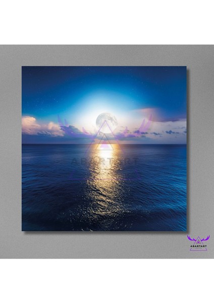 Tekli Kare Kanvas Modern Duvar Tablosu Denize Yansıya Ay Tasarımı fiyatları