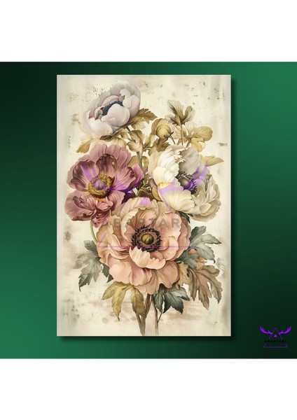 Tekli Dikey Kanvas Şık Salon Tablosu Soft Renkli Büyük Çiçekler fiyatları