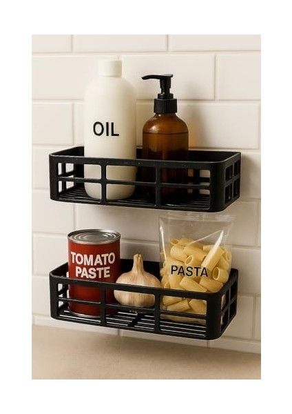 Duş Rafı - Paslanmaz Banyo Şampuanlık Organizer | Delmeden Montaj | Geniş Kapasiteli Duş Organizeri | Siyah Metal Raf - Banyo Mutfak Uyumlu modelleri